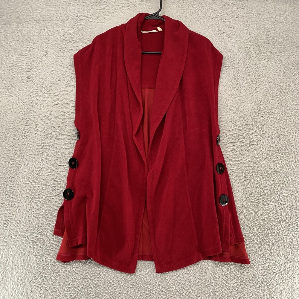 Soft Surroundings Vest Womens Medium Red Button Side Open Front Mesaโ Layering